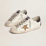 Golden Goose Super-Star in nappa leather with gold glitter star and black glitter heel tab(Women's) - Image 4