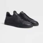ZEGNA BLACK DEERSKIN TRIPLE STITCH™ SNEAKERS Black - Image 3