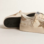 Golden Goose Stardan in ecru nappa leather with gold glitter star and heel tab(Women's) - Image 4