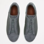 ZEGNA GREY CROCODILE LEATHER TRIPLE STITCH SECONDSKIN SNEAKERS - Image 3