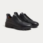 Zegna - Triple Stitch Monte Grained Calf Leather Black Slip On Sneakers - Image 3