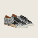 Golden Goose True-Star in silver sequins with black star and silver leather heel tab(Women's) - Image 7