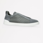 ZEGNA GREY CROCODILE LEATHER TRIPLE STITCH SECONDSKIN SNEAKERS - Image 2